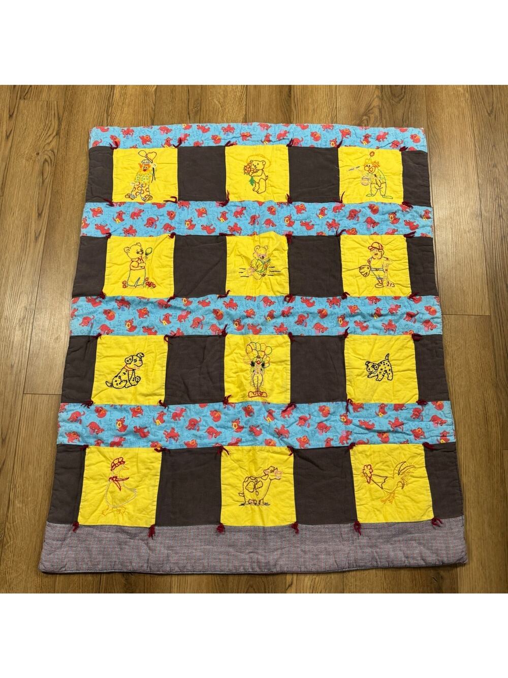 Vintage Handmade Childs Throw Blanket Cover Patchwork Quilt Clifford Animals